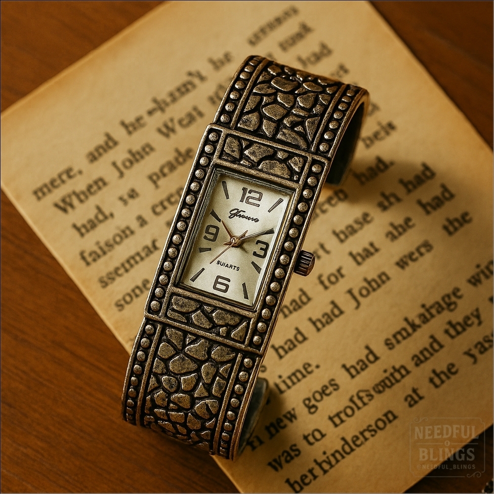 Geneva Platinum No. 7278 Cuff Watch Silver Tone Textured Bracelet Japan Quartz